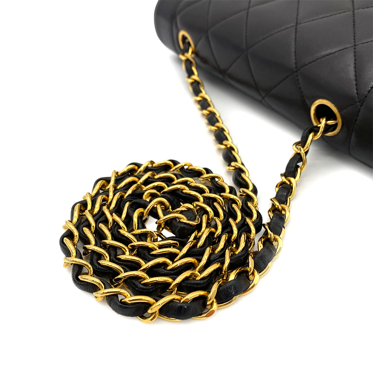 CHANEL VINTAGE DIANA SMALL CHAIN SHOULDER BAG BLACK LAMB SKIN 90263309