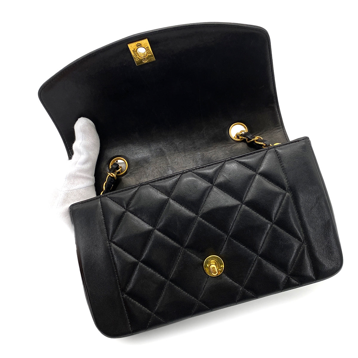 CHANEL VINTAGE DIANA SMALL CHAIN SHOULDER BAG BLACK LAMB SKIN 90263309