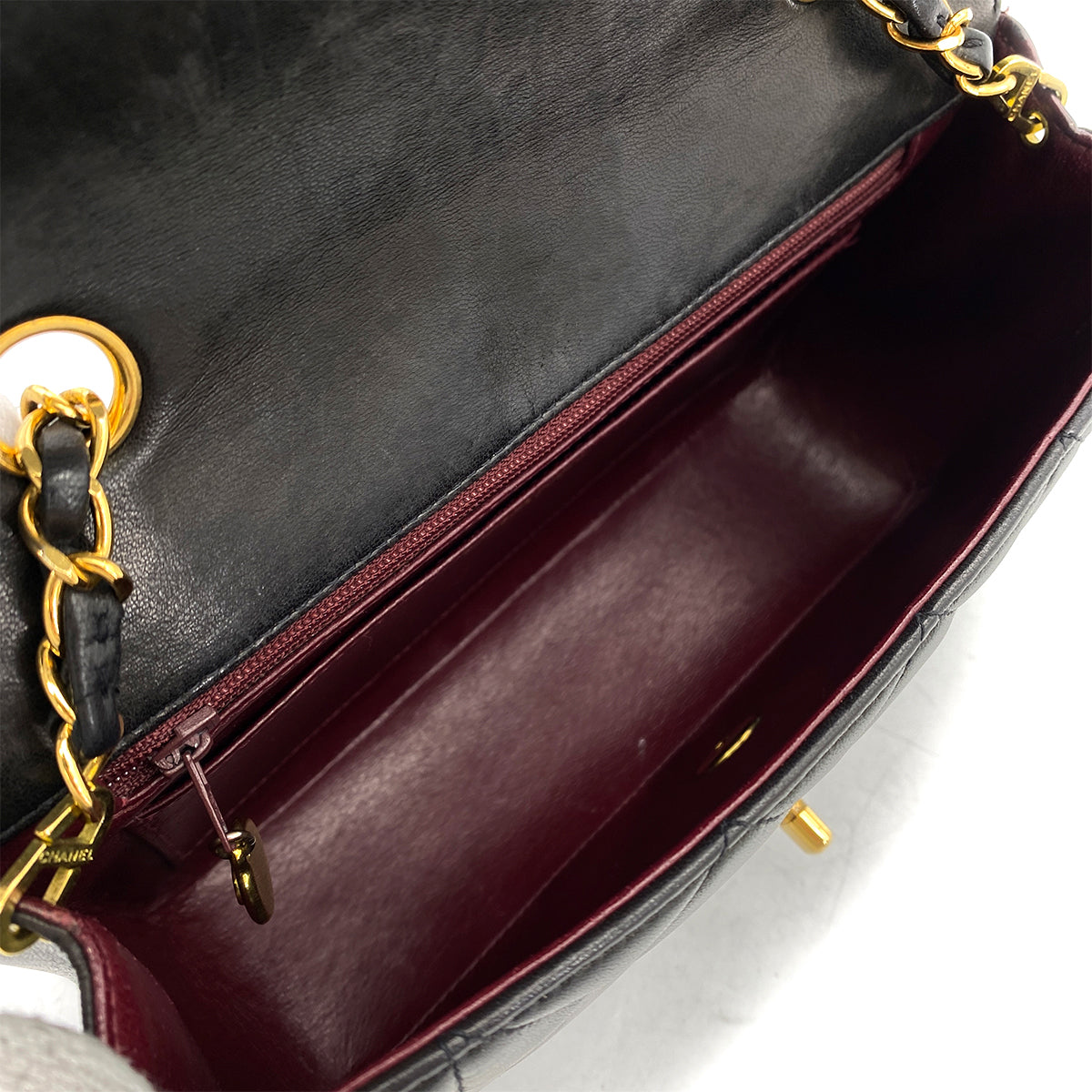 CHANEL VINTAGE DIANA SMALL CHAIN SHOULDER BAG BLACK LAMB SKIN 90263309