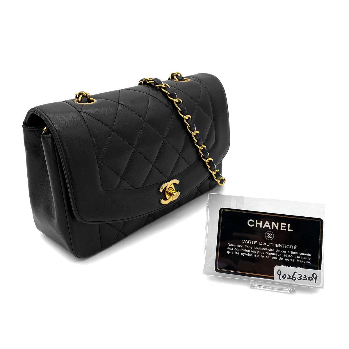 CHANEL VINTAGE DIANA SMALL CHAIN SHOULDER BAG BLACK LAMB SKIN 90263309