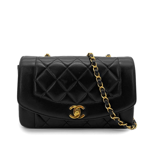 CHANEL VINTAGE DIANA SMALL CHAIN SHOULDER BAG BLACK LAMB SKIN 90263312