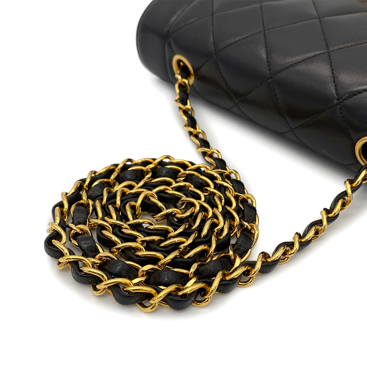 CHANEL VINTAGE DIANA SMALL CHAIN SHOULDER BAG BLACK LAMB SKIN 90263312