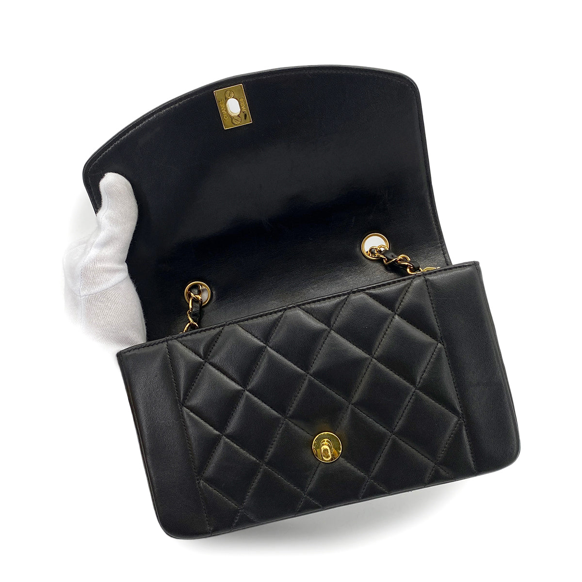 CHANEL VINTAGE DIANA SMALL CHAIN SHOULDER BAG BLACK LAMB SKIN 90263312