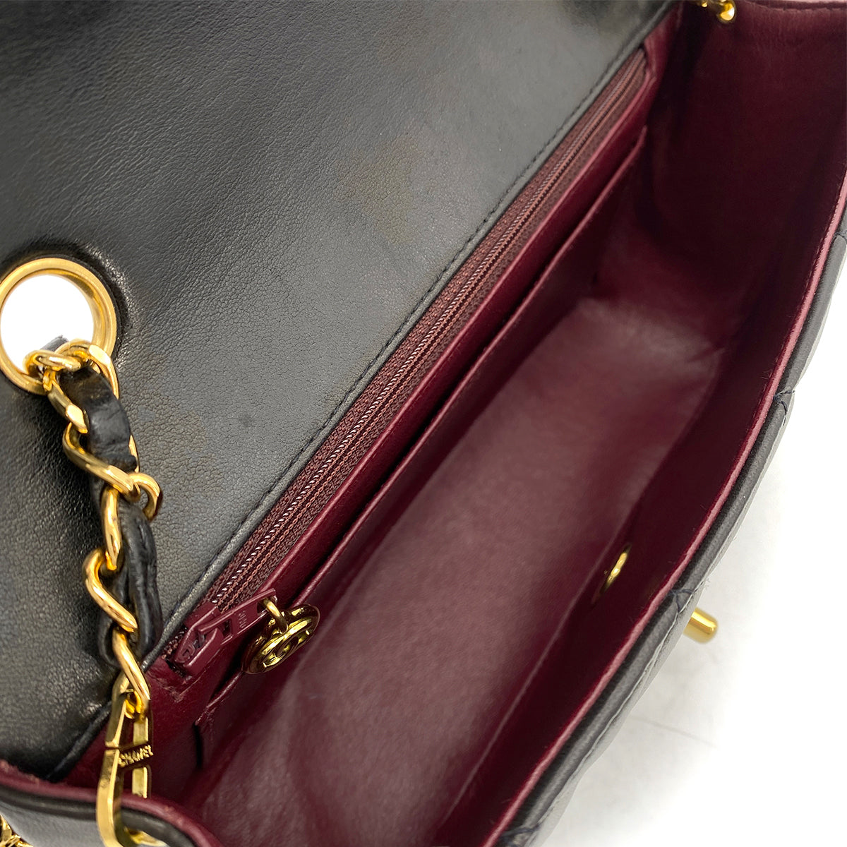 CHANEL VINTAGE DIANA SMALL CHAIN SHOULDER BAG BLACK LAMB SKIN 90263312