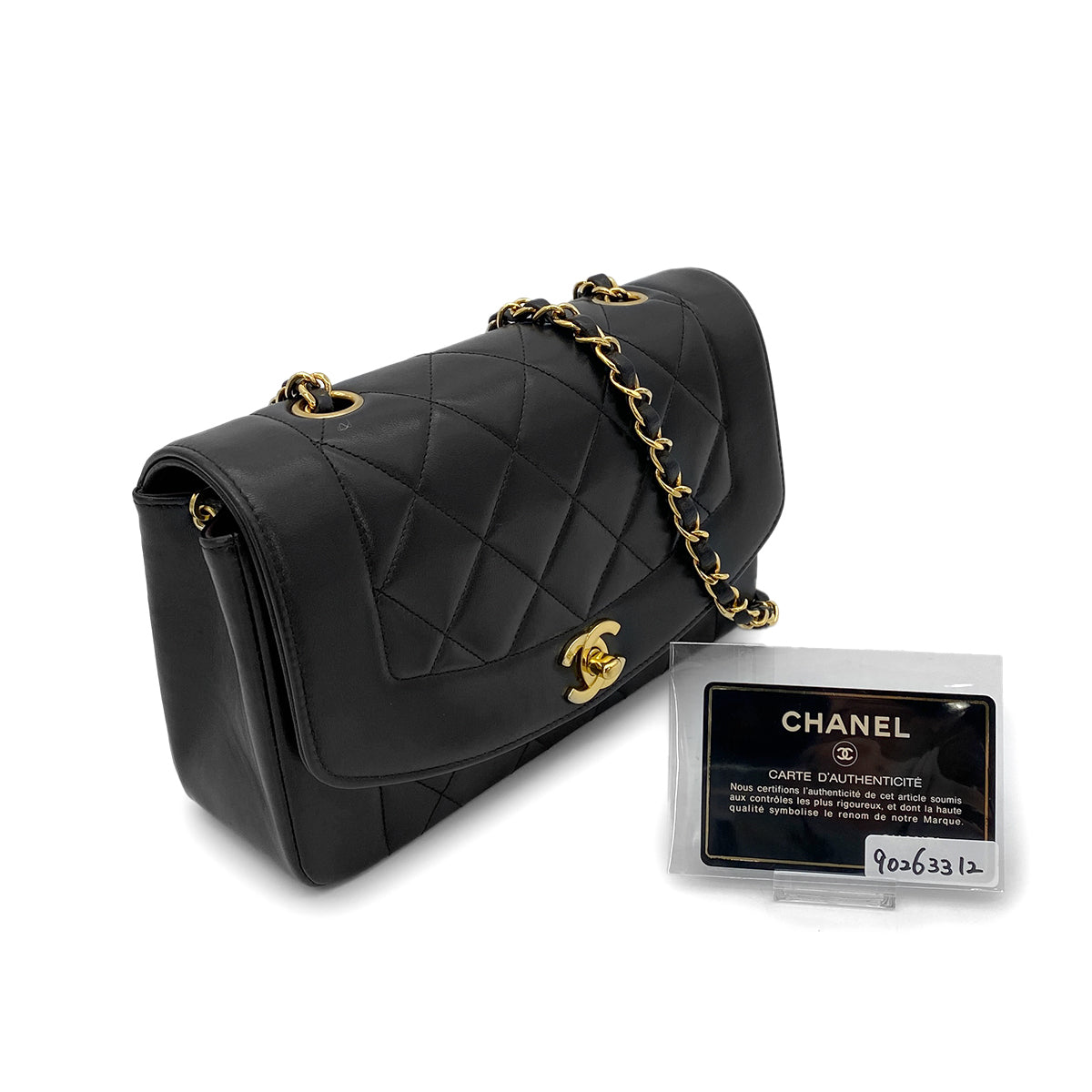 CHANEL VINTAGE DIANA SMALL CHAIN SHOULDER BAG BLACK LAMB SKIN 90263312