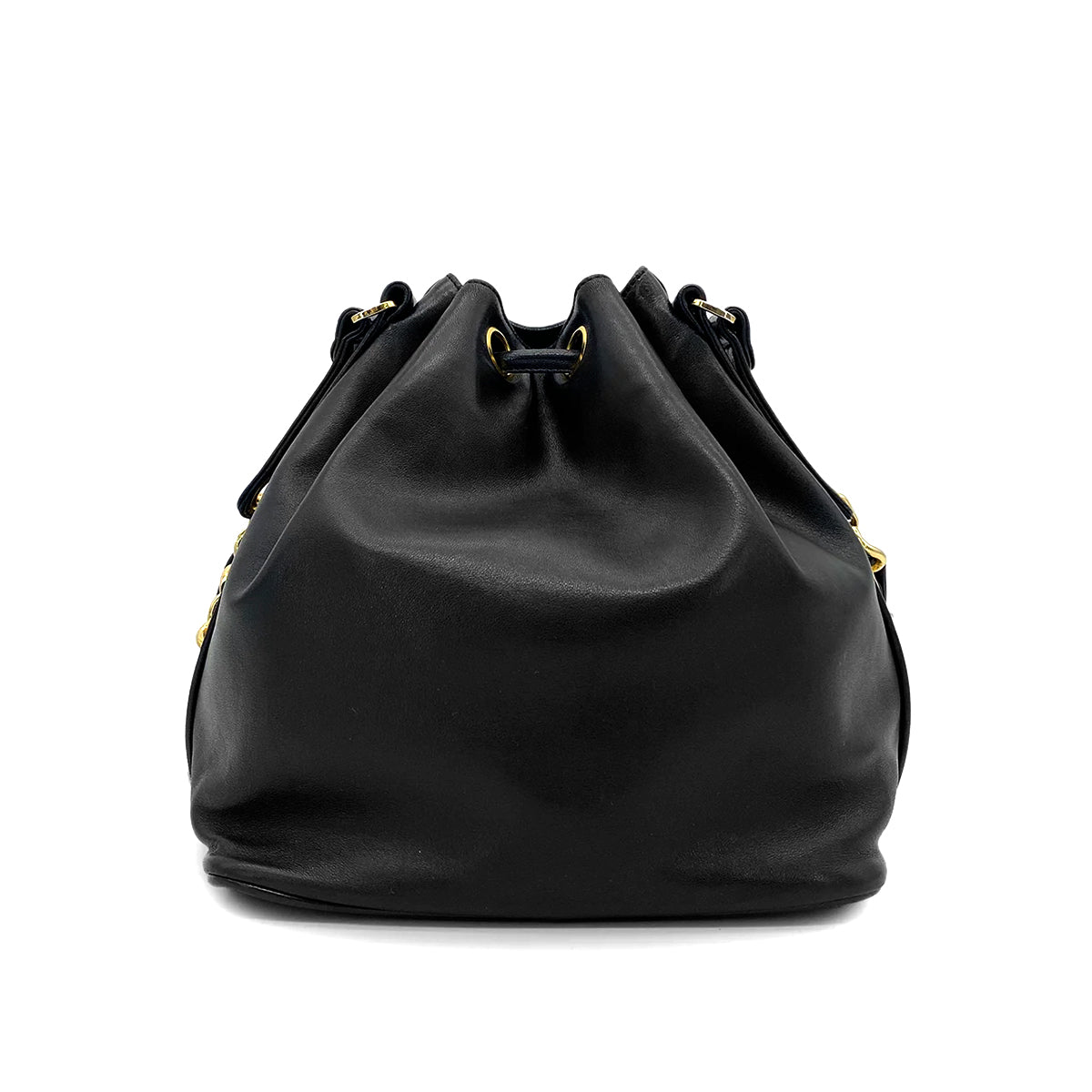 CHANEL VINTAGE DRAWSTRING CHAIN SHOULDER BAG BLACK LAMB SKIN 90263320