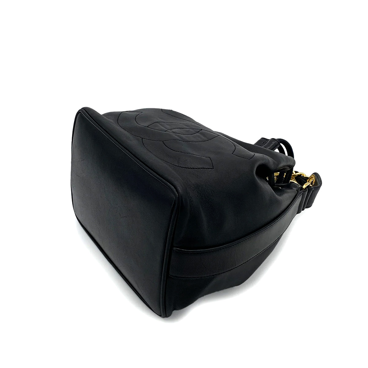 CHANEL VINTAGE DRAWSTRING CHAIN SHOULDER BAG BLACK LAMB SKIN 90263320
