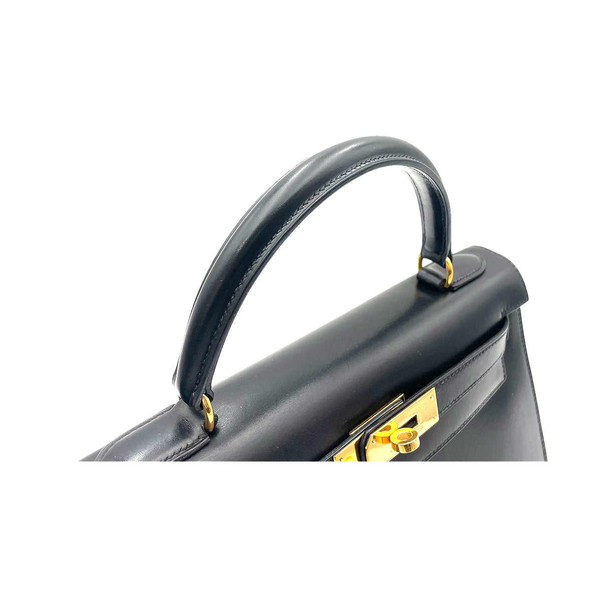 HERMES KELLY 28 SELLIER BLACK BOXCALF HAND SHOULDER BAG 〇Y 90263324