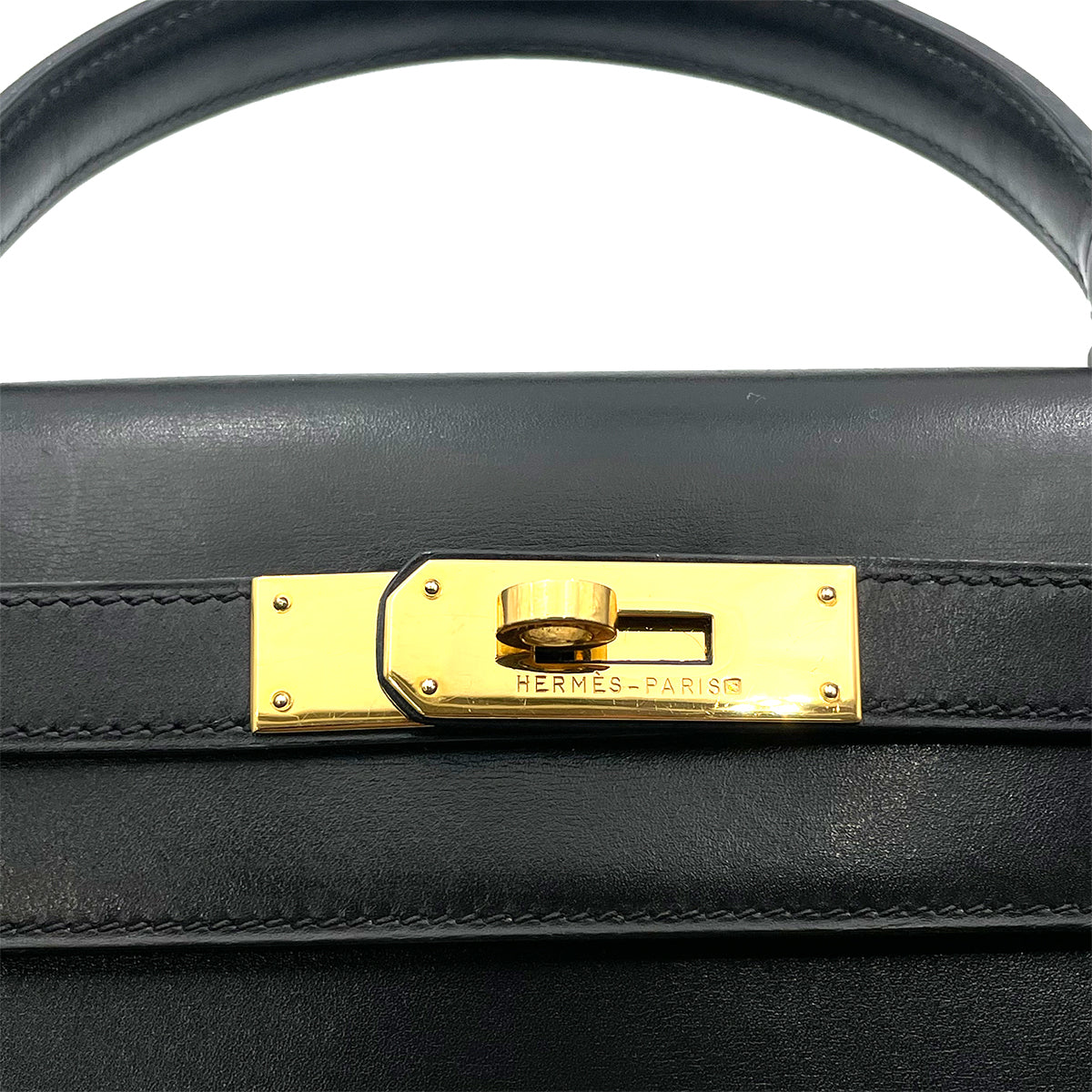 HERMES KELLY 28 SELLIER BLACK BOXCALF HAND SHOULDER BAG 〇Y 90263324