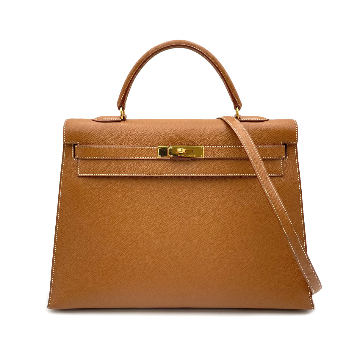 HERMES KELLY 32 SELLIER GOLD COUCHVEL HAND SHOULDER BAG □A 90263607