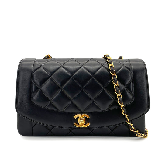 CHANEL VINTAGE DIANA MEDIUM CHAIN SHOULDER BAG BLACK LAMB SKIN 90263610