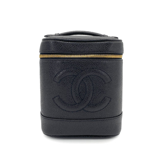 CHANEL VINTAGE VANITY HAND BAG BLACK CAVIAR SKIN 90263620