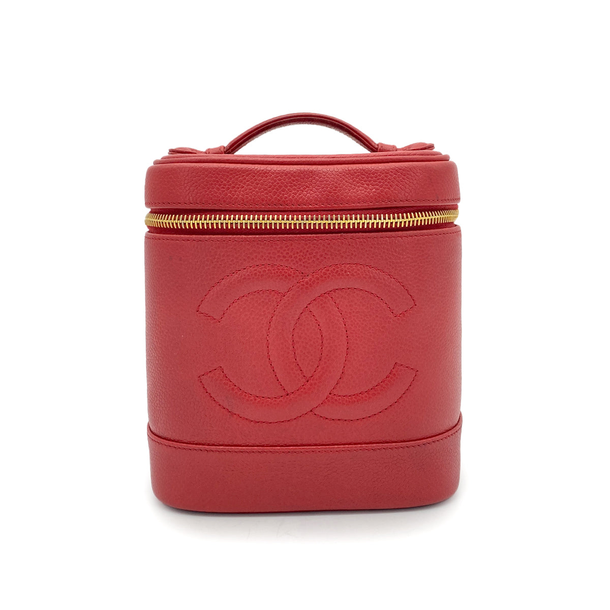 CHANEL VINTAGE VANITY HAND BAG RED CAVIAR SKIN 90263622