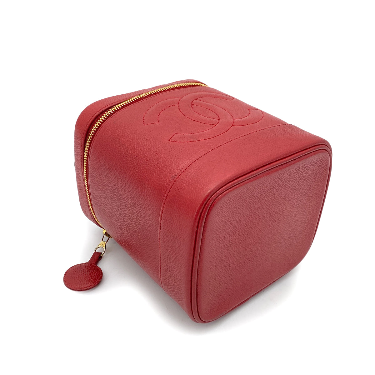 CHANEL VINTAGE VANITY HAND BAG RED CAVIAR SKIN 90263622