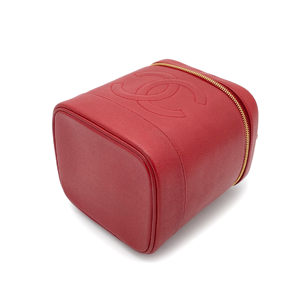 CHANEL VINTAGE VANITY HAND BAG RED CAVIAR SKIN 90263622