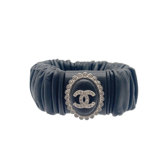 CHANEL HAIR RUBBER COCOMARK RHINESTONE LAMB SKIN HAIR ACCESSORY A22B 90263633