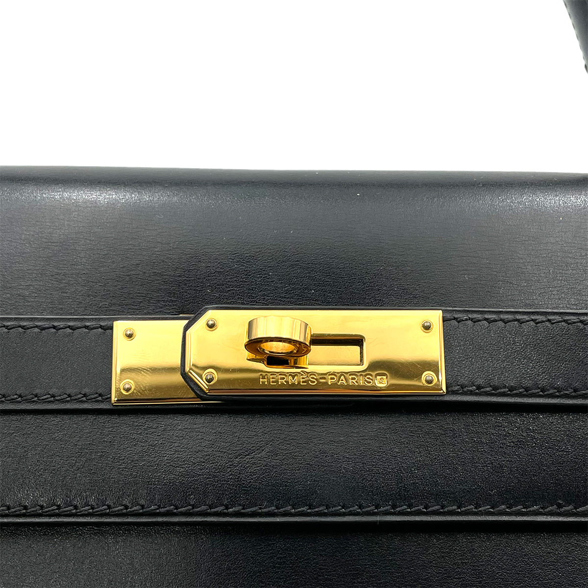 HERMES KELLY 35 SELLIER BLACK BOXCALF HAND SHOULDER BAG □E 90263639