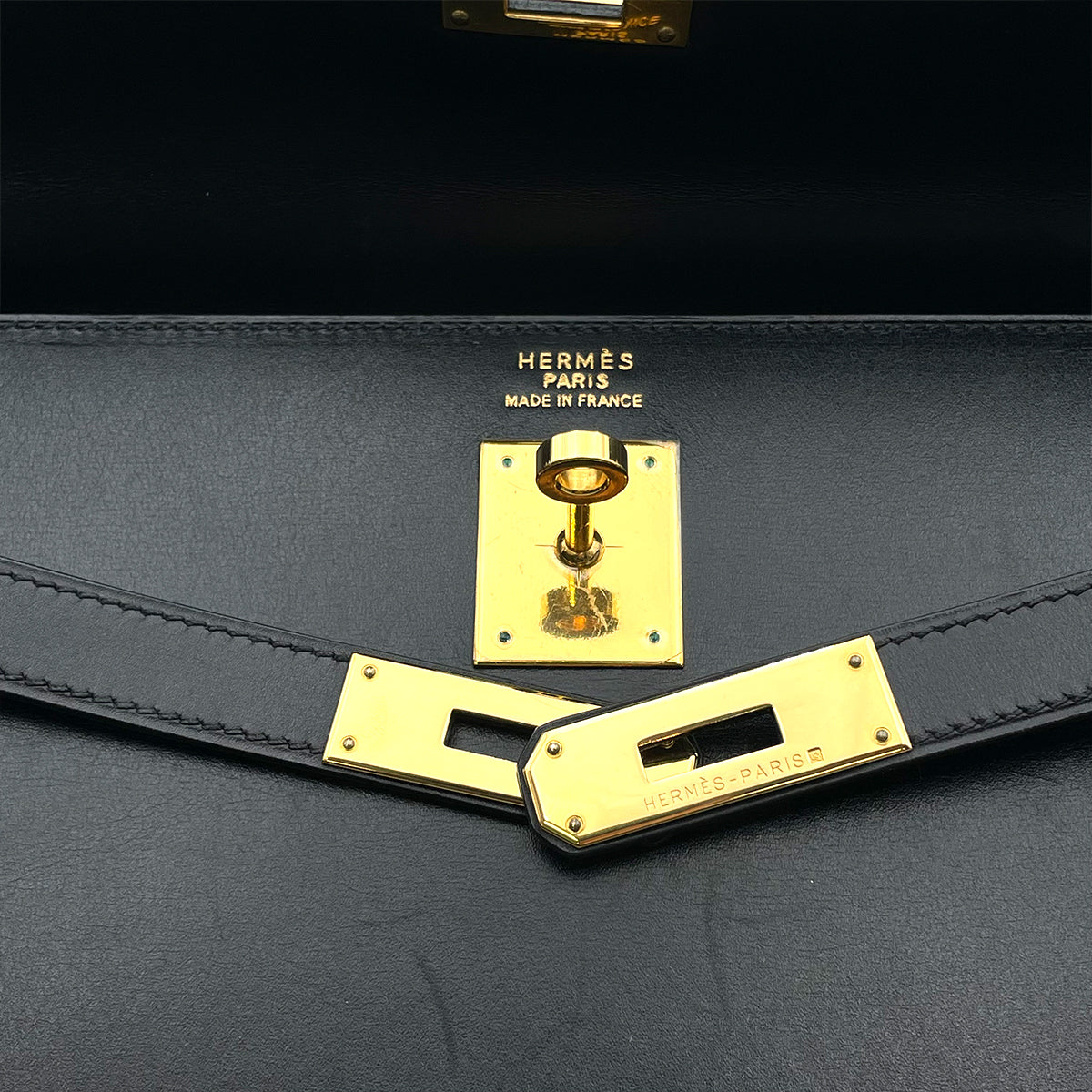 HERMES KELLY 35 SELLIER BLACK BOXCALF HAND SHOULDER BAG □E 90263639