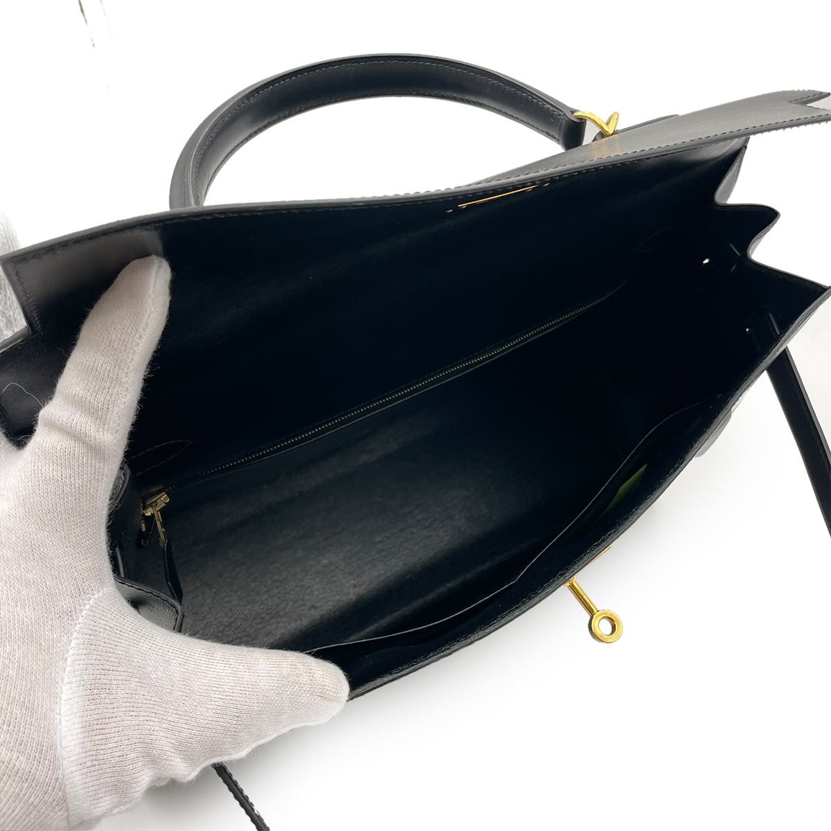 HERMES KELLY 35 SELLIER BLACK BOXCALF HAND SHOULDER BAG □E 90263639