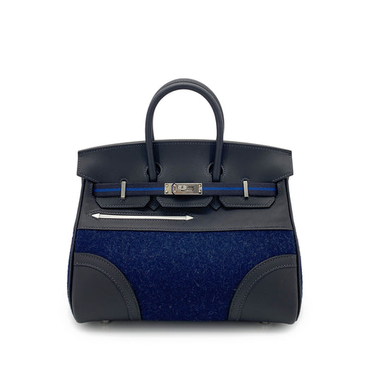 HERMES BIRKIN 25 GO TEAM CABAN BLEU NUIT NOIR FEUTRE SWIFT HAND BAG W SHW 90263647