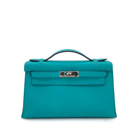 HERMES KELLY POCHETTE SELLIER BLUE PAON SWIFT HAND BAG X SHW 90263659
