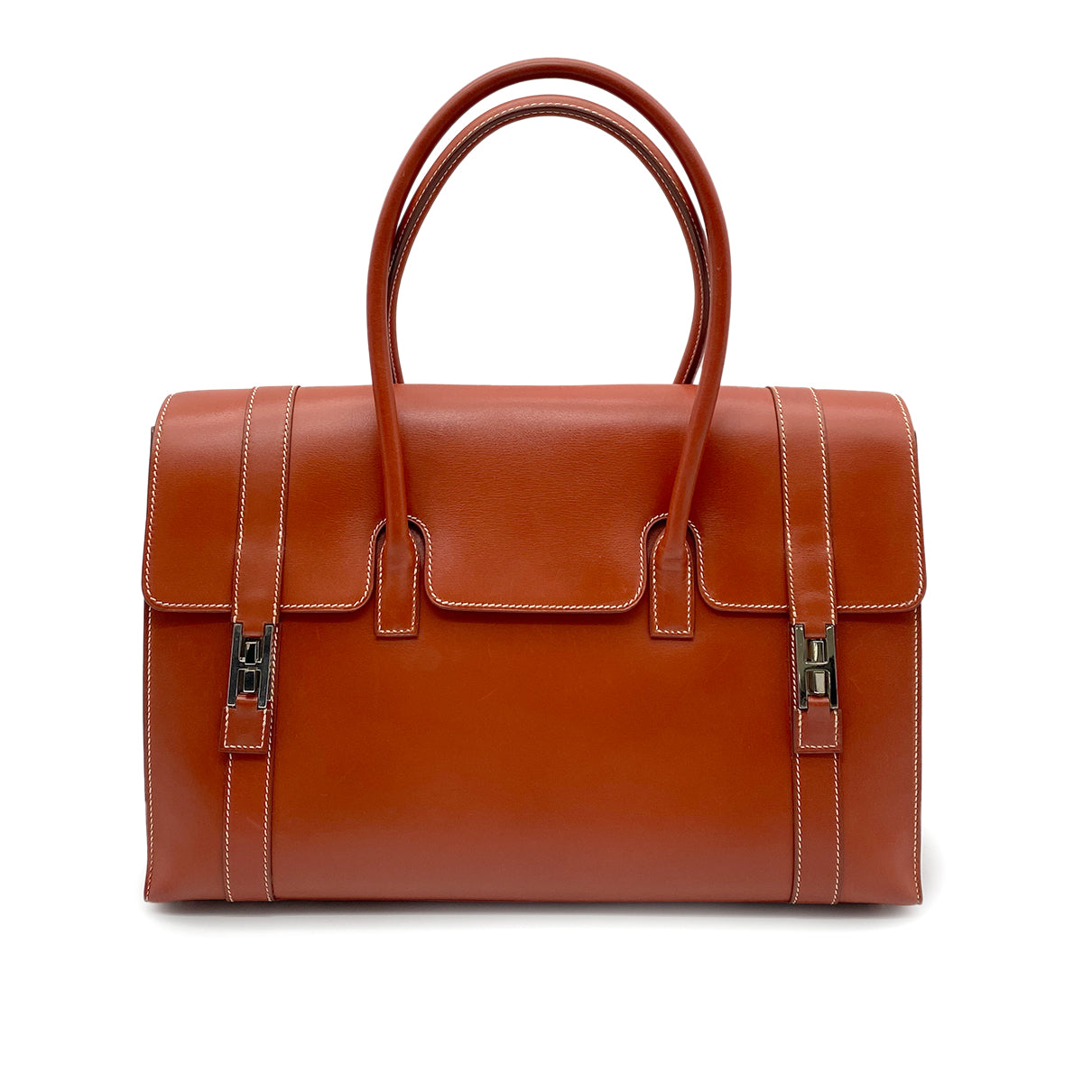 HERMES DRUG2 37 BROWN BOX CALF HAND BAG □D SHW 90263666