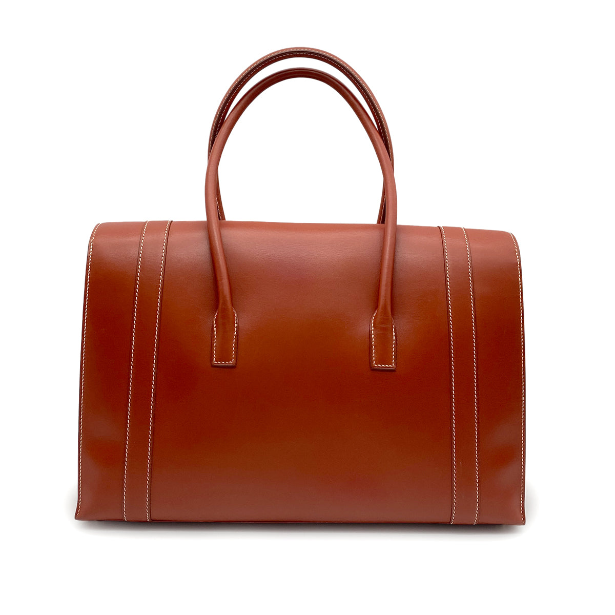 HERMES DRUG2 37 BROWN BOX CALF HAND BAG □D SHW 90263666