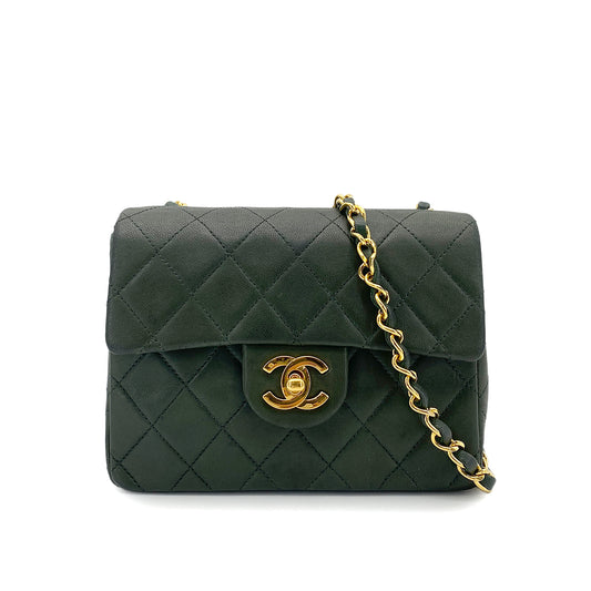 CHANEL VINTAGE MINI SQUARE 17 CHAIN SHOULDER BAG KAHKI LAMB SKIN 90263668