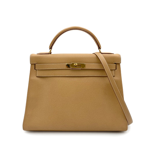 HERMES KELLY 32 RETOURNE NATURAL COUCHVEL HAND SHOULDER BAG 〇X GHW 90264336