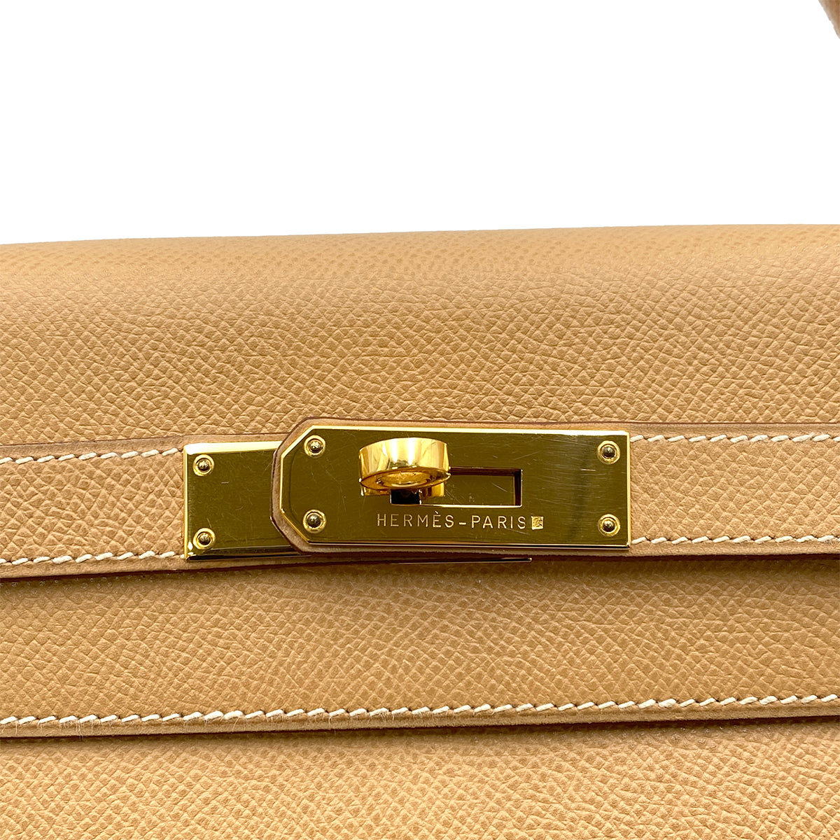 HERMES KELLY 32 RETOURNE NATURAL COUCHVEL HAND SHOULDER BAG 〇X GHW 90264336