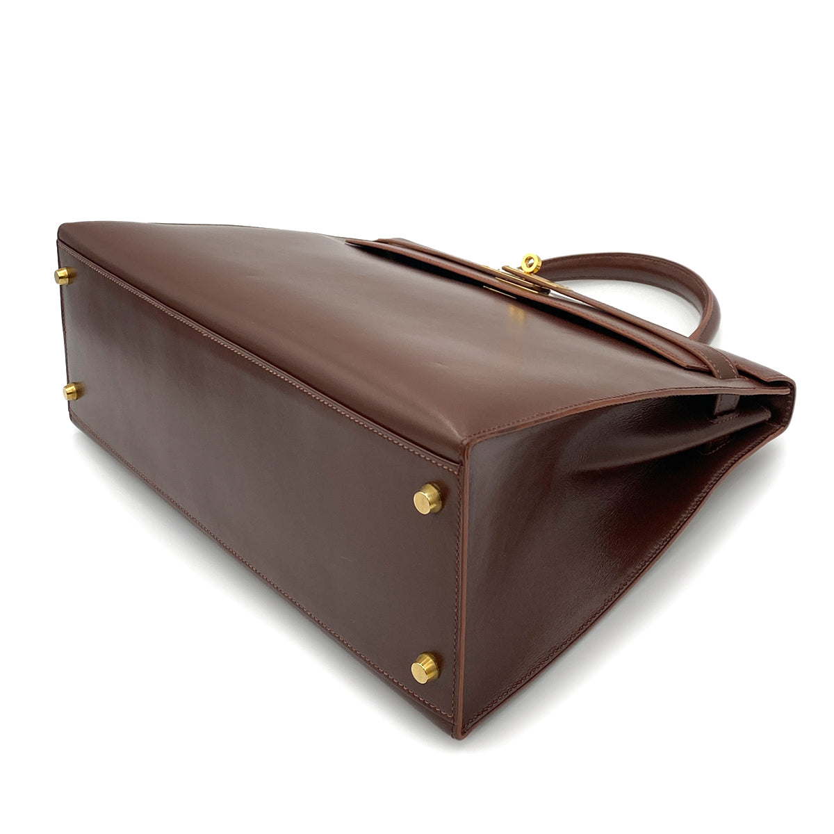 HERMES KELLY 35 SELLIER BROWN BOXCALF HAND SHOULDER BAG 90264337