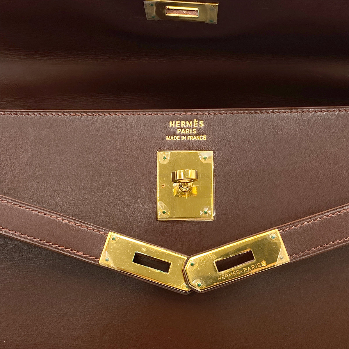 HERMES KELLY 35 SELLIER BROWN BOXCALF HAND SHOULDER BAG 90264337