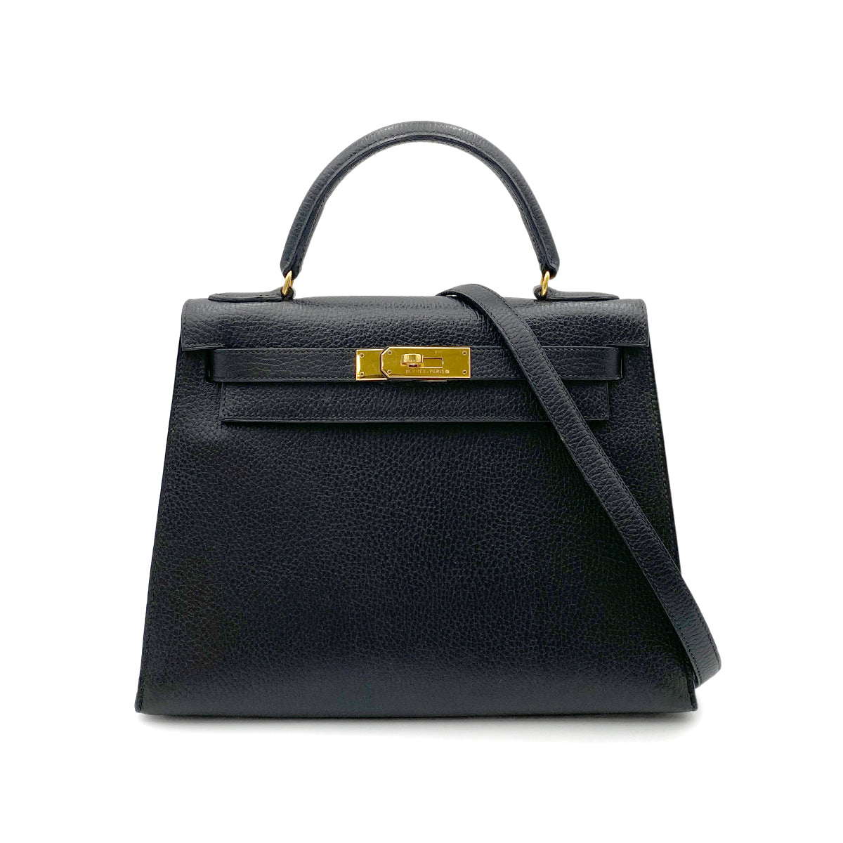 HERMES KELLY 28 SELLIER BLACK ARDENNES HAND SHOULDER BAG 〇V GHW 90264346