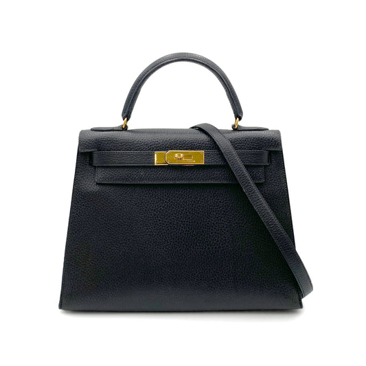 HERMES KELLY 28 SELLIER BLACK ARDENNES HAND SHOULDER BAG 〇V GHW 90264346