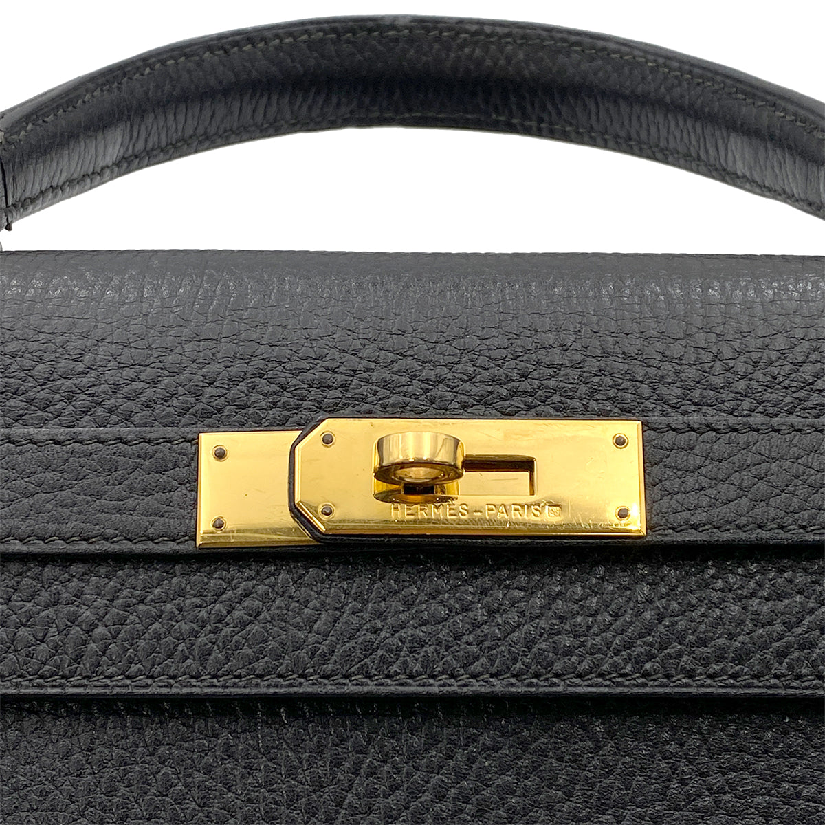 HERMES KELLY 28 SELLIER BLACK ARDENNES HAND SHOULDER BAG 〇V GHW 90264346