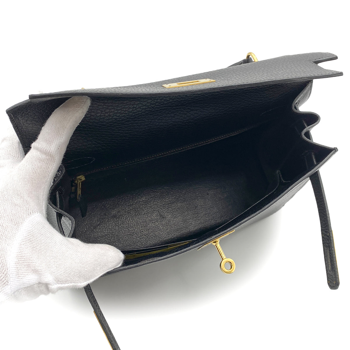 HERMES KELLY 28 SELLIER BLACK ARDENNES HAND SHOULDER BAG 〇V GHW 90264346