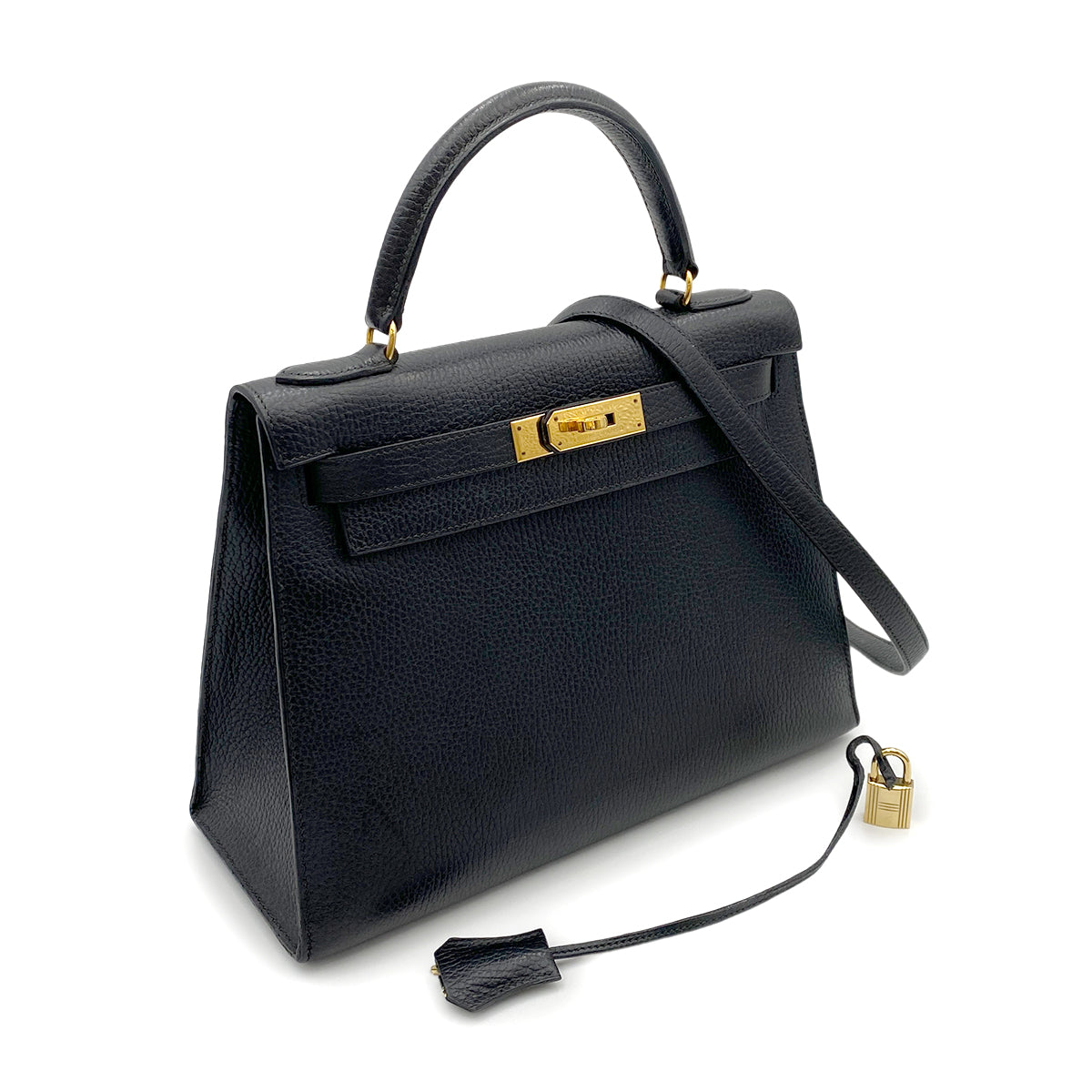 HERMES KELLY 28 SELLIER BLACK ARDENNES HAND SHOULDER BAG 〇V GHW 90264346