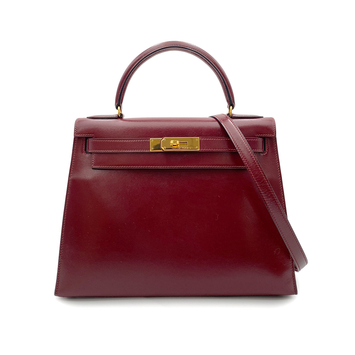 HERMES KELLY 28 SELLIER ROUGE H BOXCALF HAND SHOULDER BAG 〇T GHW 90264348