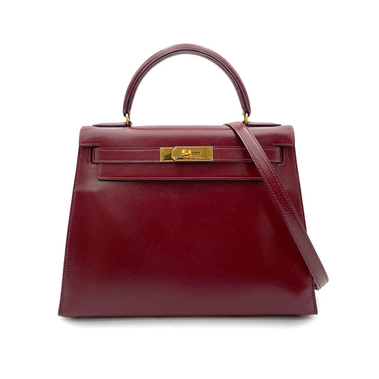 HERMES KELLY 28 SELLIER ROUGE H BOXCALF HAND SHOULDER BAG 〇T GHW 90264348