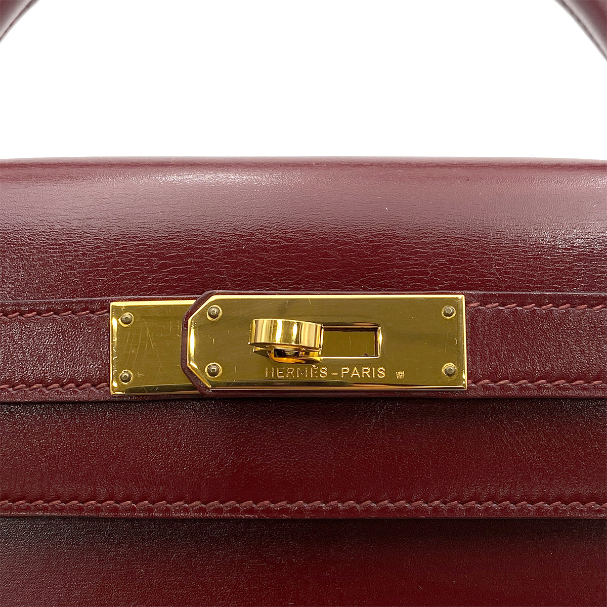 HERMES KELLY 28 SELLIER ROUGE H BOXCALF HAND SHOULDER BAG 〇T GHW 90264348