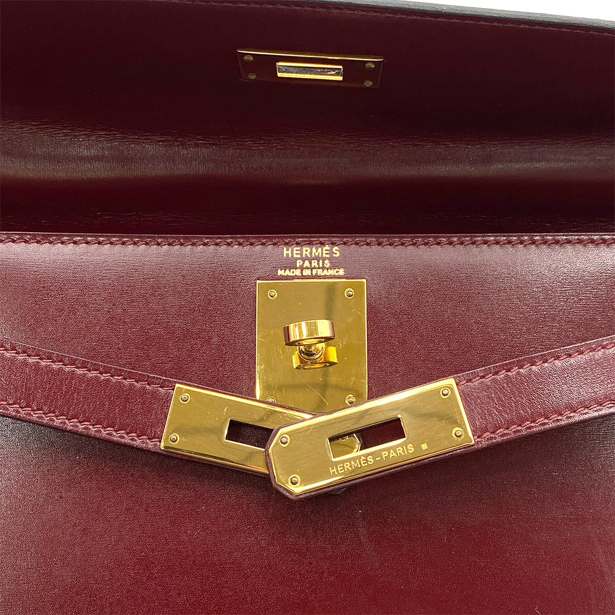 HERMES KELLY 28 SELLIER ROUGE H BOXCALF HAND SHOULDER BAG 〇T GHW 90264348