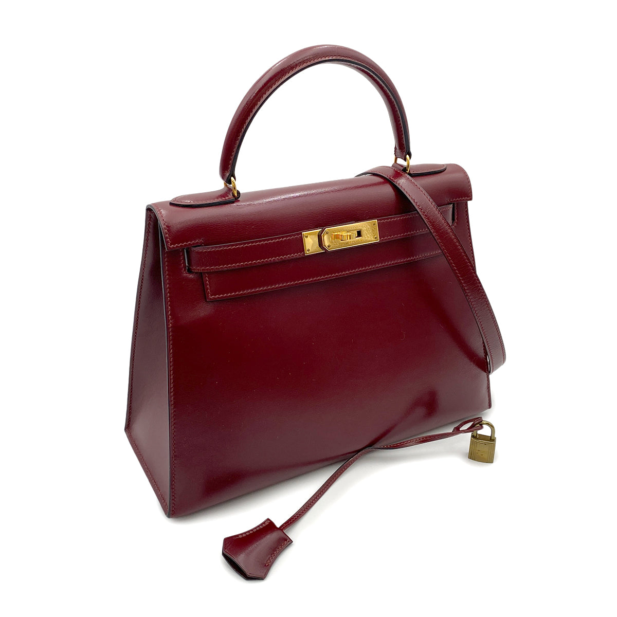 HERMES KELLY 28 SELLIER ROUGE H BOXCALF HAND SHOULDER BAG 〇T GHW 90264348