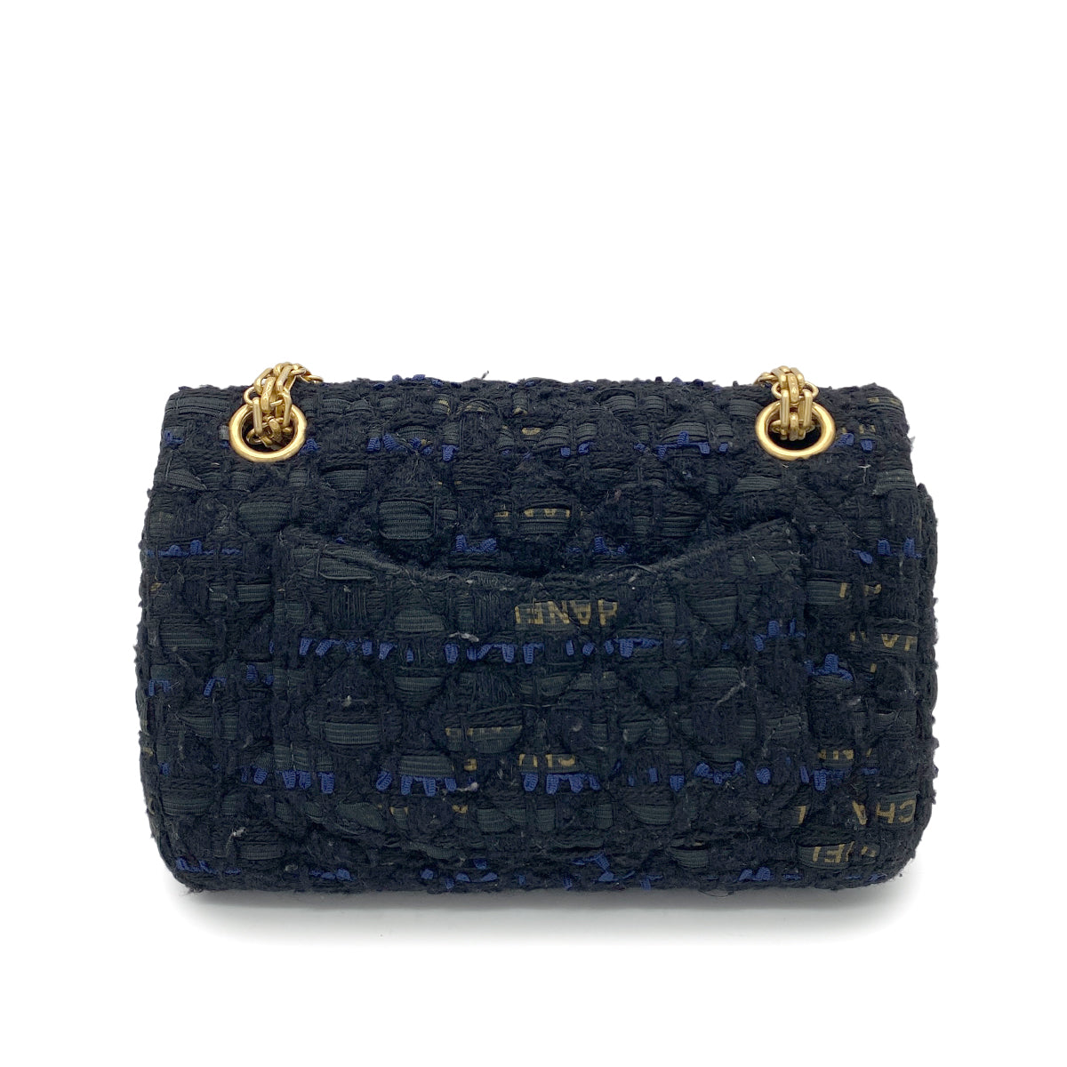 CHANEL 2.55 CHAIN SHOULDER BAG BLACK TWEED 90264359