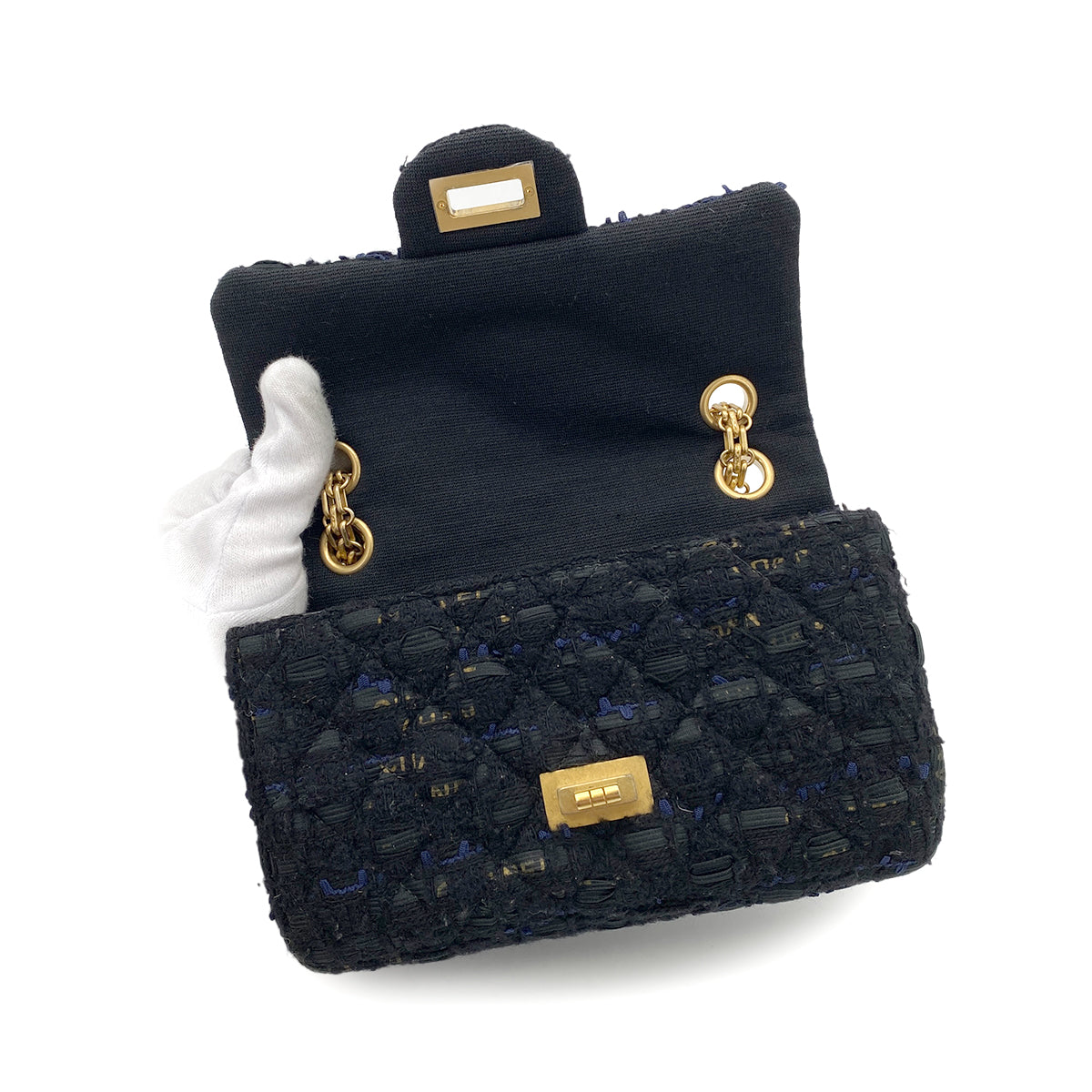 CHANEL 2.55 CHAIN SHOULDER BAG BLACK TWEED 90264359