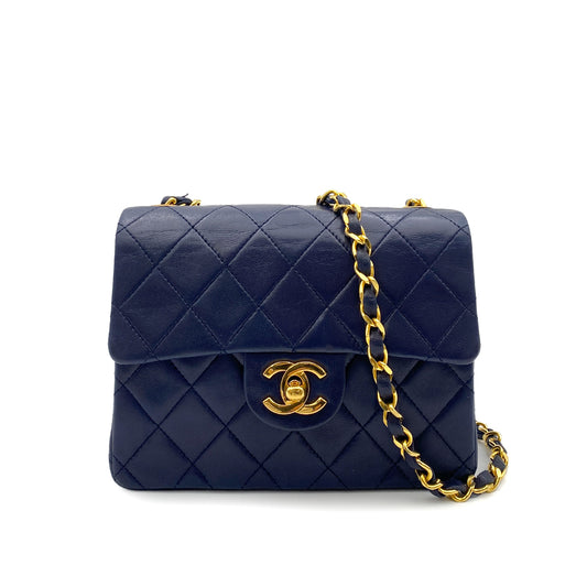 CHANEL VINTAGE MINI SQUARE 17 CHAIN SHOULDER BAG NAVY LAMB SKIN 90264360