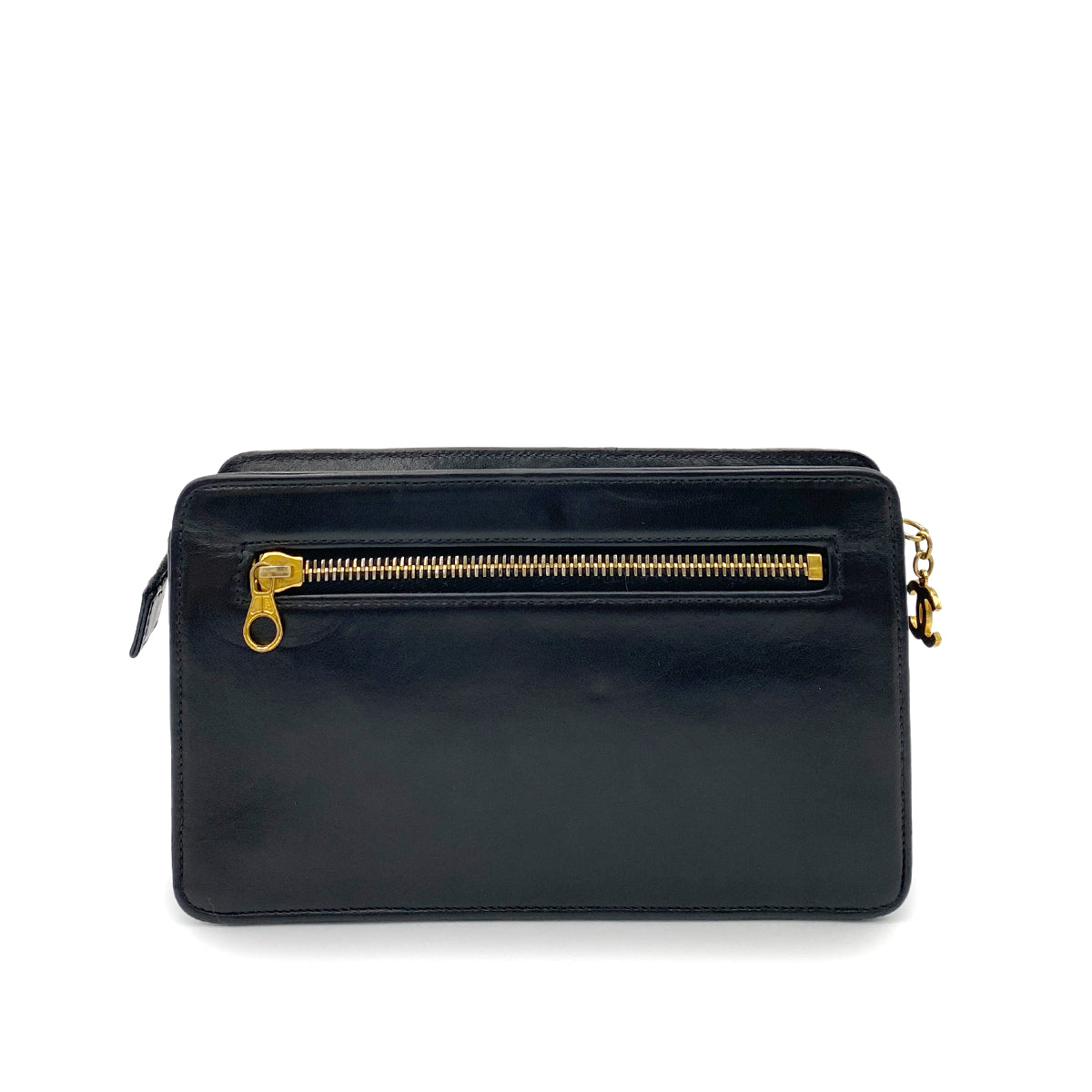 CHANEL VINTAGE CLUTCH BAG TURN LOCK BLACK LAMB SKIN 90264362