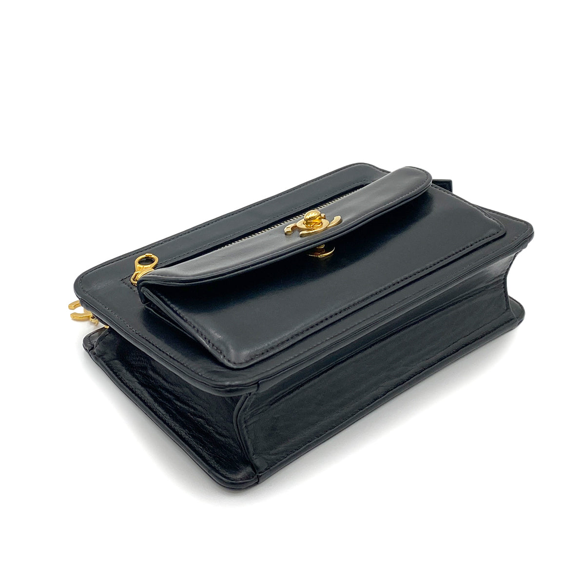 CHANEL VINTAGE CLUTCH BAG TURN LOCK BLACK LAMB SKIN 90264362