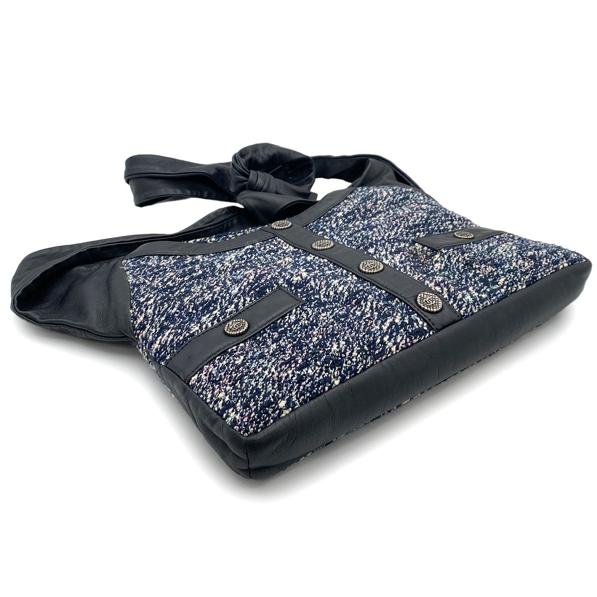 CHANEL GIRL CHANEL SHOULDER BAG NAVY TWEED LEATHER 90264366