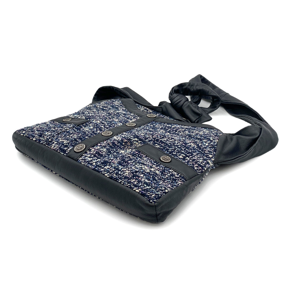 CHANEL GIRL CHANEL SHOULDER BAG NAVY TWEED LEATHER 90264366
