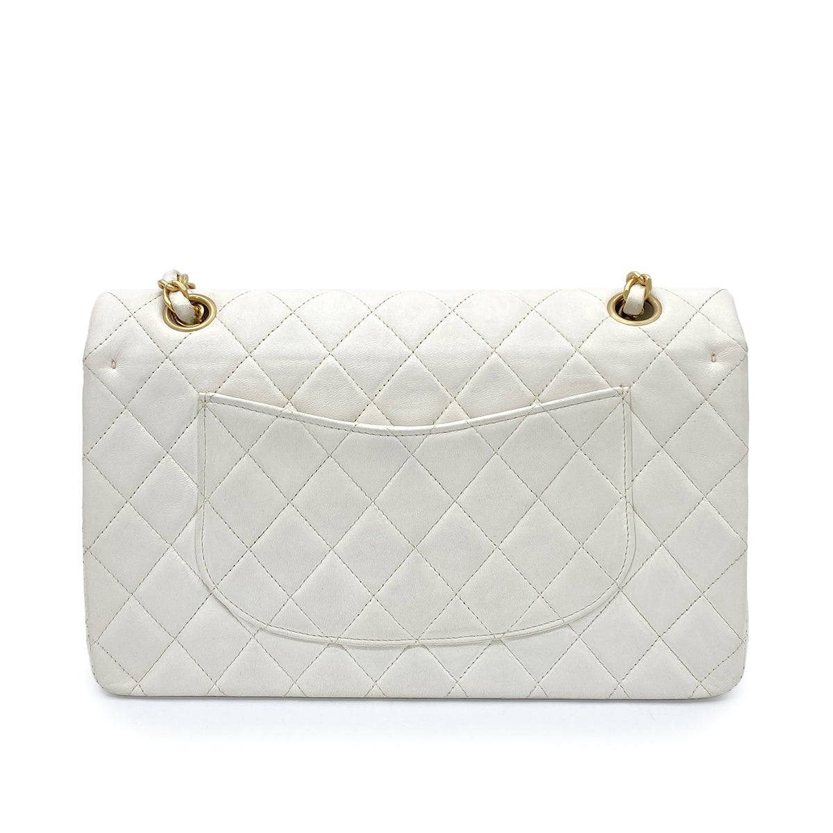 CHANEL VINTAGE CLASSIC FLAP MEDIUM CHAIN SHOULDER BAG WHITE LAMB SKIN 90264367